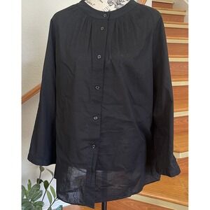Sandro Sportswear Women's‎ Blouse XL Black 100% Cotton Minimalist Lagenlook